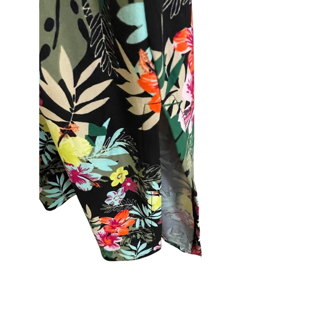 Terra & Sky 1X (16W-18W) Floral Midi Skirt black tropical Side Slit Pockets - Picture 5 of 6
